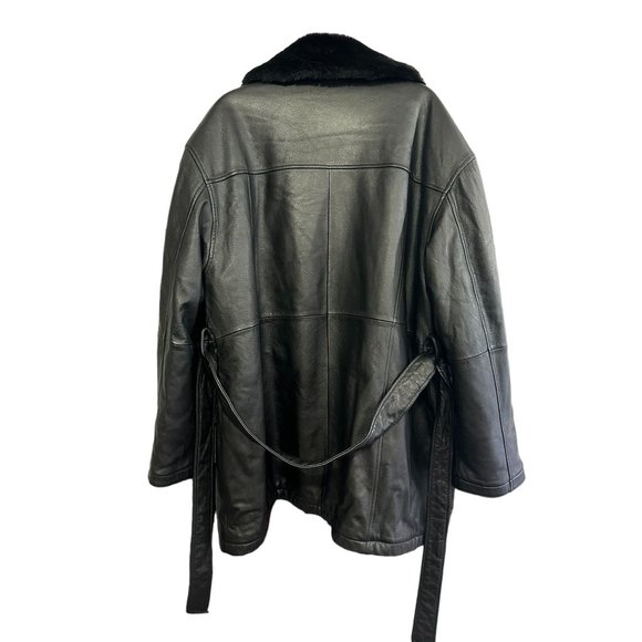 WILSONS LEATHER COAT Womans XL Faux Fur Lined Belted Black - Picture 2 of 16